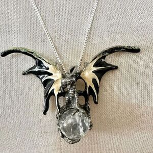 Unisex Mystical  dragon with crystal ball pendant necklace